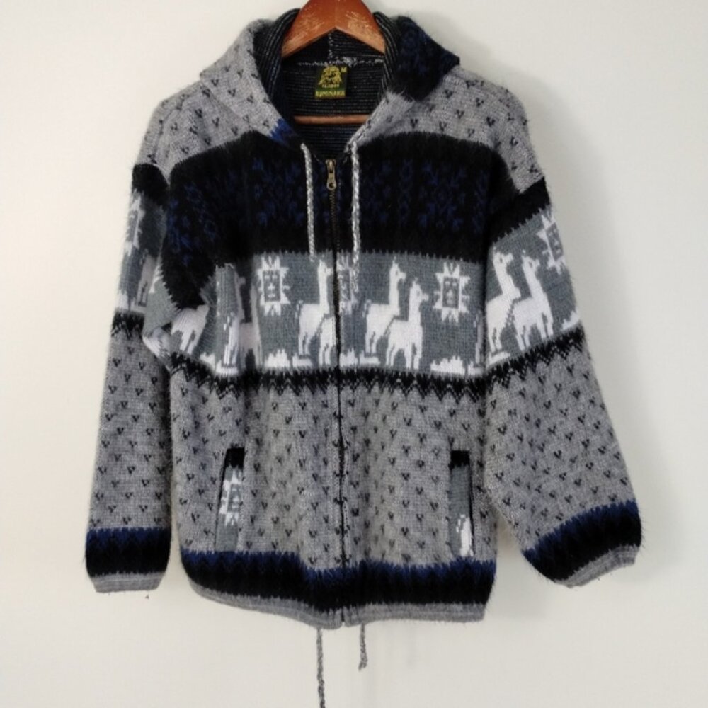 Tejidos Ruminahui Alpaca Wool Jacket Mens Medium Gray Llama Sweater Vintage